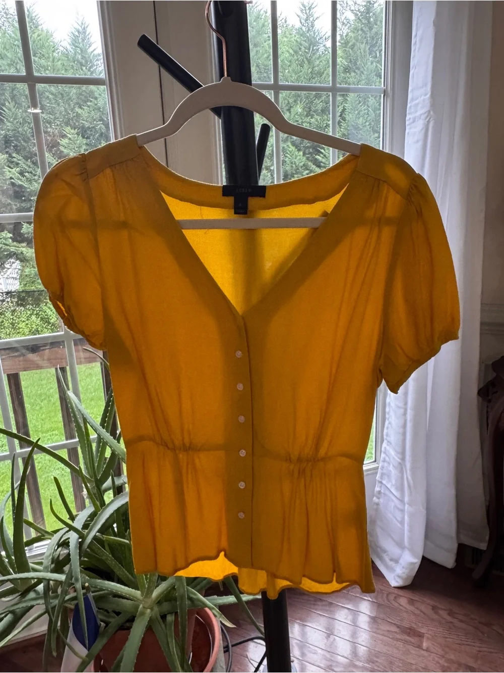 J. Crew Yellow Button-Front Peplum Blouse